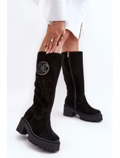 Damskie Zamszowe Kozaki Przed Kolano Czarne Lewski 3367