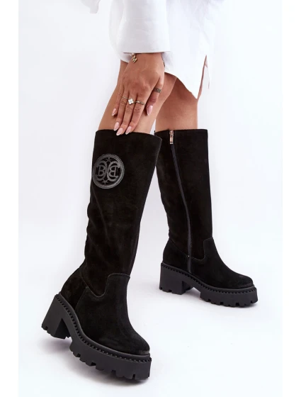 Damskie Zamszowe Kozaki Przed Kolano Czarne Lewski 3367 Damskie Zamszowe Kozaki Przed Kolano Czarne Lewski 3367