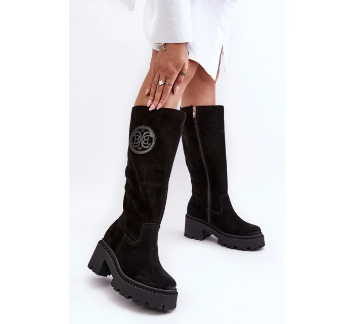 Damskie Zamszowe Kozaki Przed Kolano Czarne Lewski 3367 Damskie Zamszowe Kozaki Przed Kolano Czarne Lewski 3367