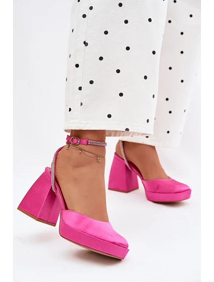 Dámské sandály na vysokém podpatku typu s páskem s krystaly fuchsiová model 22107121 - Boto
