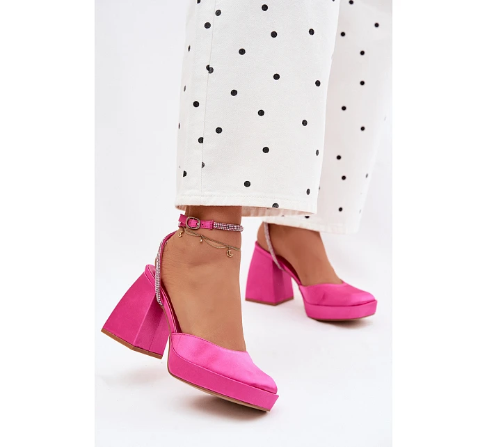 Dámské sandály na vysokém podpatku typu s páskem s krystaly fuchsiová model 22107121 - Boto