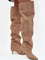 Čižmy na podpätku 3307 khaki - Krok vo veľkom štýle