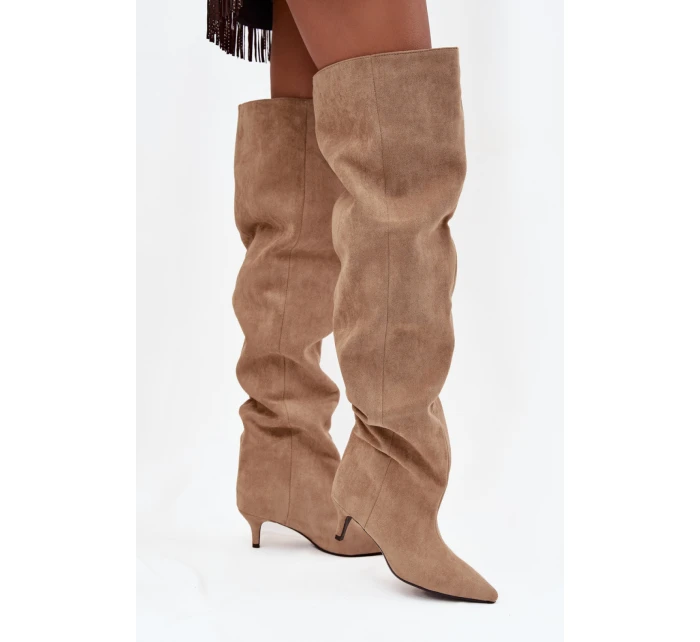 Čižmy na podpätku 3307 khaki - Krok vo veľkom štýle