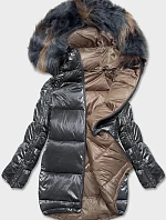 Obojstranná oversize bunda v grafitovej a béžovej farbe (h-1088-62)