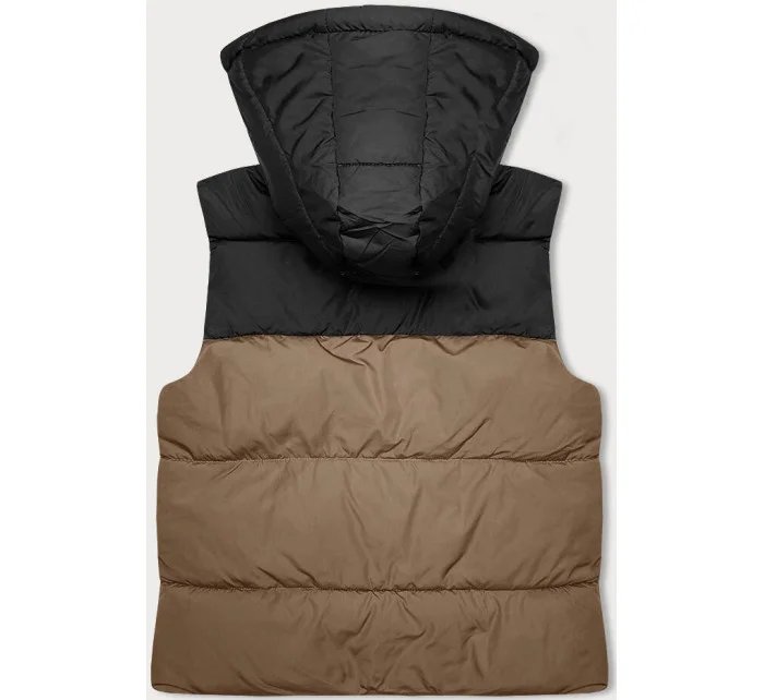 Tmavě krátká dámská vesta s kapucí model 18983670 - J.STYLE Tmavě krátká dámská vesta s kapucí model 18983670 - J.STYLE