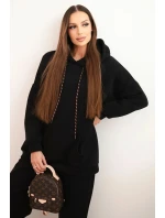 Dámský teplákový komplet model 21441644 z bavlny s kapucí černý - K-Fashion Dámský teplákový komplet model 21441644 z bavlny s kapucí černý - K-Fashion