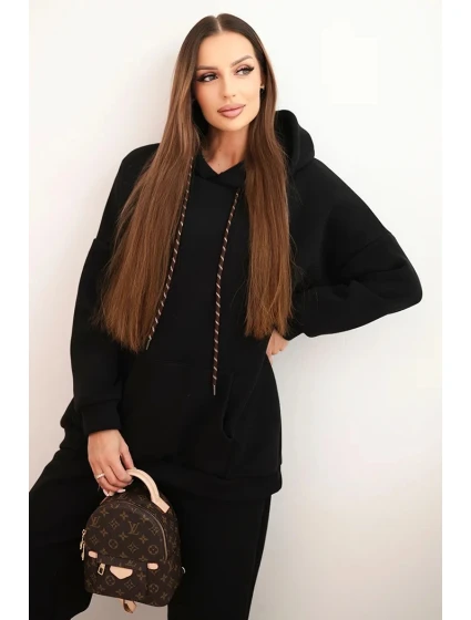 Dámský teplákový komplet model 21441644 z bavlny s kapucí černý - K-Fashion Dámský teplákový komplet model 21441644 z bavlny s kapucí černý - K-Fashion