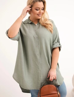 Dámská košile Plus Size z viskózy s delším zadním dílem khaki