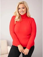 Dámský viskózový svetr Plus Size s rolákem v klasickém střihu červený