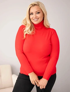 Dámský viskózový svetr Plus Size s rolákem v model 22363368 střihu červený - K-Fashion