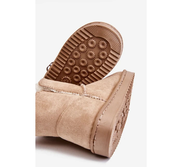 Dziecięce Wsuwane Ocieplane Botki Śniegowce Beżowe Catellie Dziecięce Wsuwane Ocieplane Botki Śniegowce Beżowe Catellie