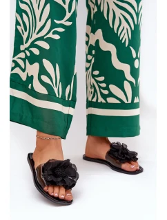 Transparentne Płaskie Klapki Damskie Ze Sztucznym Kwiatem Czarne Vobetta