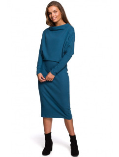 Pletené šaty s přeloženým výstřihem  modré model 18003049 - STYLOVE