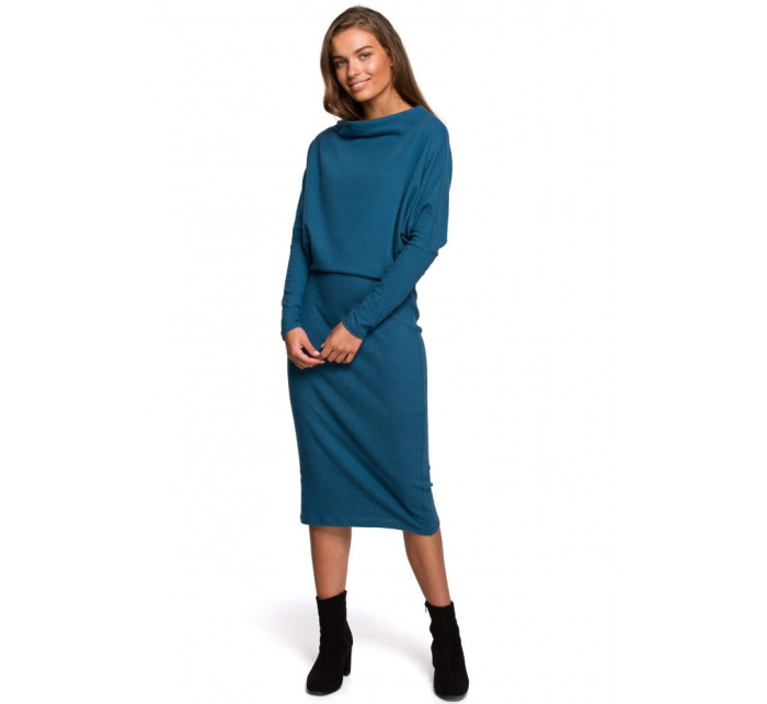 Pletené šaty s přeloženým výstřihem  modré model 18003049 - STYLOVE