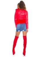 Dámská sexy kožená bunda s kožešinou Červená model 21041666 - In-style Fashion Dámská sexy kožená bunda s kožešinou Červená model 21041666 - In-style Fashion