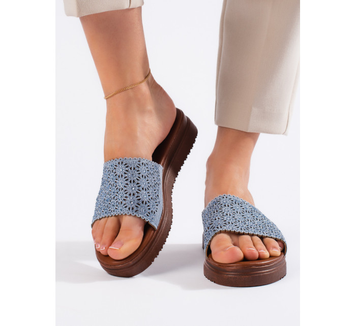 Praktické modré ponožky na podpätku pre ženy bez podpätku
