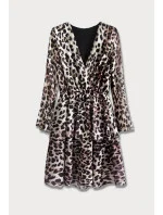 Béžové dámské šaty s přeloženým obálkovým výstřihem model 15498070 - MADE IN ITALY