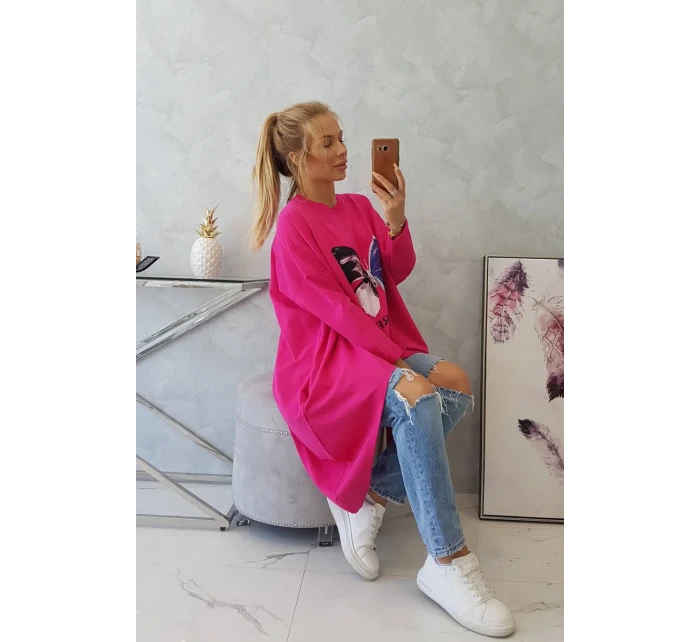 Oversize blúzka s potlačou fuchsiová