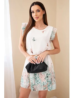 Dámske šaty s plisovanými rukávmi a ozdobným opaskom mätovej farby