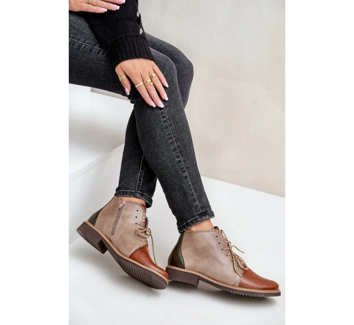 Kožené Botky Na Plochém Podpatku Hnědé Zazoo model 21679956 - NOBO