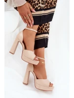 Sandały Damskie Na Słupku I Platformie Eko Skórzane Beżowe Lomman Sandały Damskie Na Słupku I Platformie Eko Skórzane Beżowe Lomman