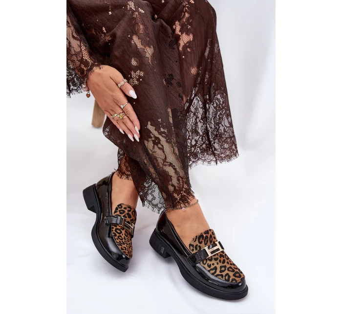 Kožené Lakované Mokasíny Leopard model 21691262 Černé - VINCEZA