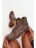 Zazoo 2964 Zamszowe Botki Na Płaskim Obcasie Ciemnobeżowe