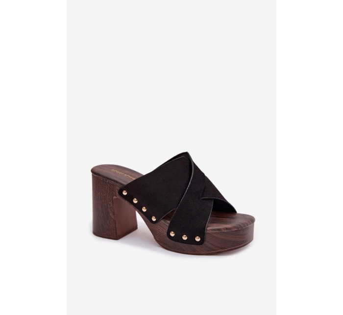 Dámské sandály na podpatku se zlatými přezkami Černé Nerelle