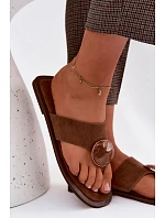 Dámské ploché žabky s ozdobou eko semiš hnědé model 22125635 - Boto