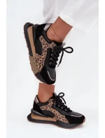 Dámske kožené tenisky na platforme s leopardím vzorom Artiker - čierne Dámske kožené tenisky na platforme s leopardím vzorom Artiker - čierne