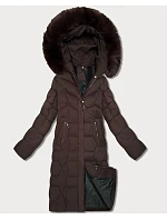 Dlouhá hnědá dámská bunda s kapucí model 21785356 - ROSSE LINE Dlouhá hnědá dámská bunda s kapucí model 21785356 - ROSSE LINE