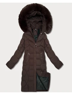 Dámska dlhá hnedá bunda s kapucňou (7665#)