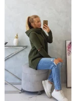 Zateplená mikina s delšími zády v barvě khaki