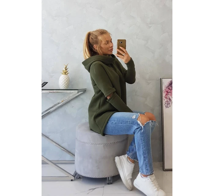 Zateplená mikina s delšími zády v barvě khaki