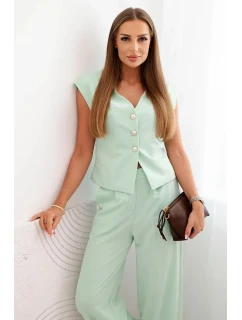 Dámský komplet s model 21089394 a širokými kalhotami tmavá máta - K-Fashion