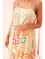 Dámské bavlněné šaty s barevným vzorem béžový