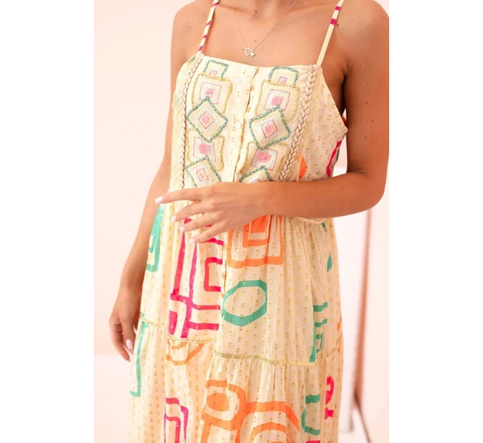 Dámské bavlněné šaty s barevným vzorem béžový