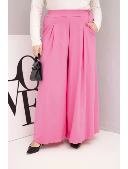 Dámské bavlněné kalhoty Plus Size s širokými nohavicemi a volným střihem světle růžové Dámské bavlněné kalhoty Plus Size s širokými nohavicemi a volným střihem světle růžové