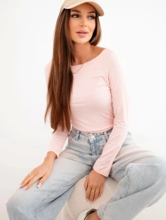 Dámska viskózna blúzka so širokým výstrihom a dlhými rukávmi ružová púdrová