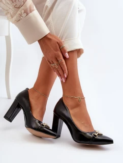 Zazoo 2453/OS Skórzane Czółenka Na Słupku Z Sercem Czarne