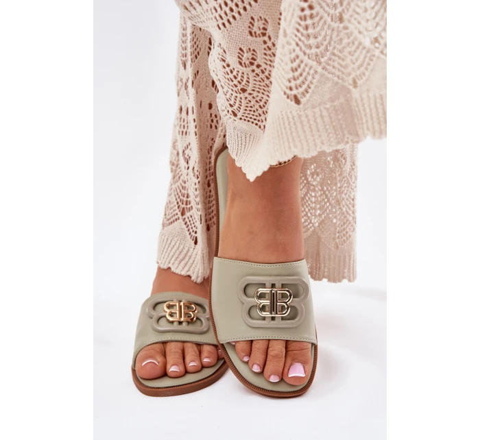 Ploché Dámské Pantofle S Ozdobným Detalem Zelené model 21699585 - Boto