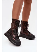 Kožené kotníkové boty na platformě s podšívkou model 21714263 - Maciejka