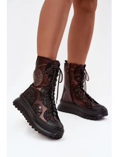 Kožené kotníkové boty na platformě s podšívkou model 21714263 - Maciejka