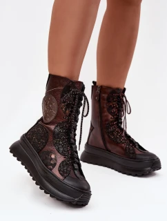 Kožené kotníkové boty na platformě s podšívkou model 21714263 - Maciejka