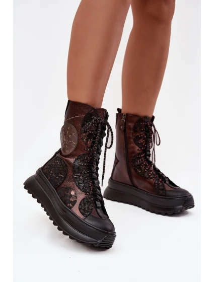 Kožené kotníkové boty na platformě s podšívkou model 21714263 - Maciejka