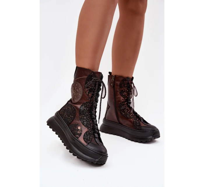 Kožené kotníkové boty na platformě s podšívkou model 21714263 - Maciejka