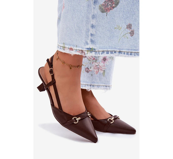 Dámské sandály na podpatku se špičatými špičkami Hnědé Felessa