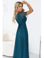 Dlouhé třpytivé šaty  lahvově zelené  model 21893580 - numoco