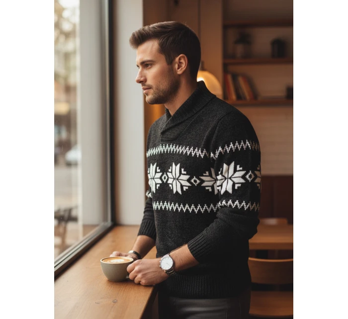 Pánsky čierny sveter FashionStreet WX2268 Pánsky čierny sveter FashionStreet WX2268