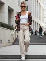 Dámska kockovaná košeľa s rozstrapkanými okrajmi bordová FashionStreet DY0484